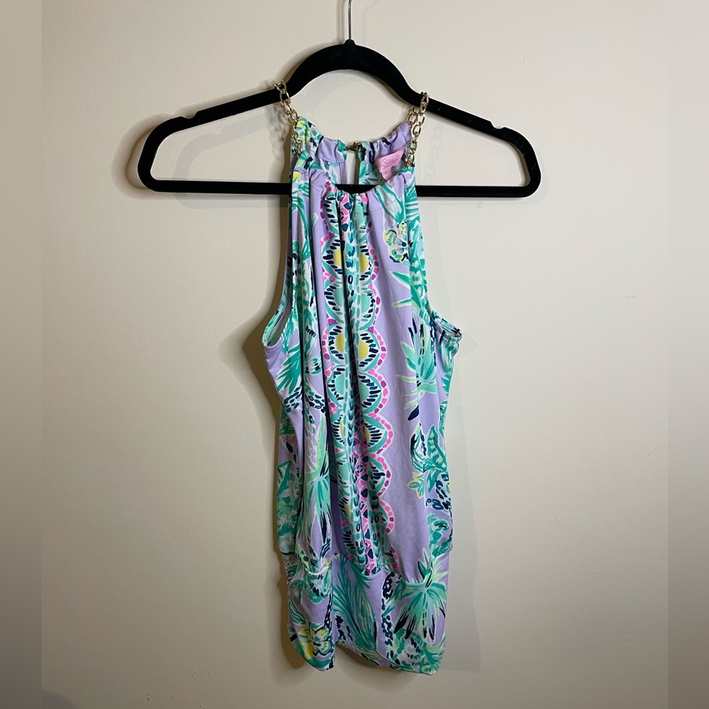 Lilly Pulitzer Bowen Halter Top Light Lilac Verbena It’s Impawsible Engineered